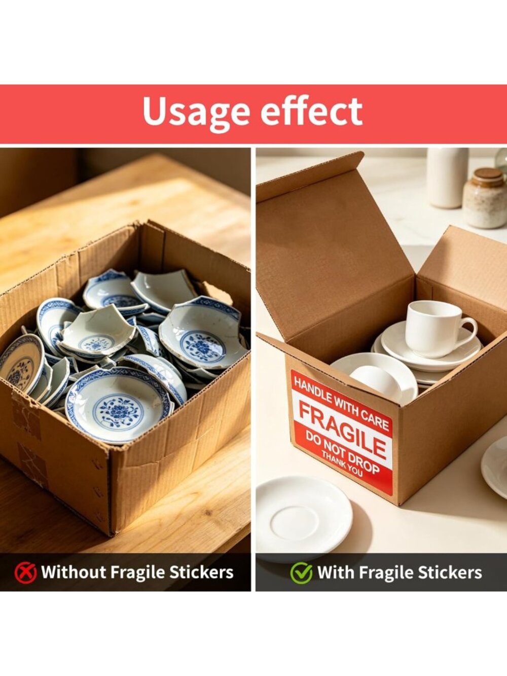 500 Fragile Shipping Stickers - Handle with Care, Do Not Drop Labels, Permanent - Picture 7 of 7